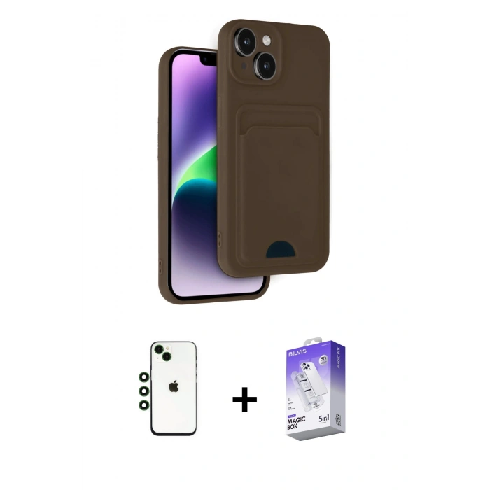 MARSİLYAN™- iPhone 14 Kılıf Vadi Çizgi Prime - Siyah Bilvis 5in1 3D Magic Cam Ekran Koruyucu + Shine Kamera Lens - YL