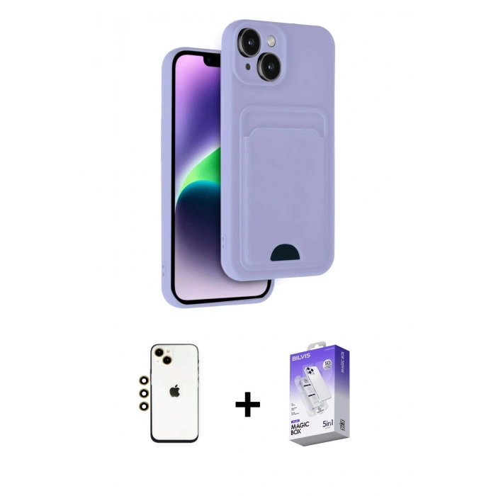 MARSİLYAN™- iPhone 14 Kılıf Vadi Çizgi Prime - Siyah Bilvis 5in1 3D Magic Cam Ekran Koruyucu + Shine Kamera Lens - GD