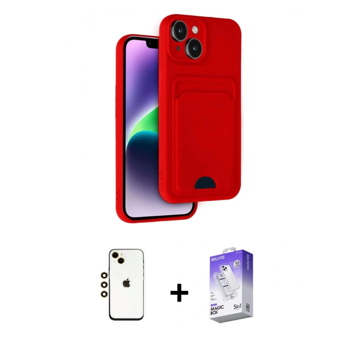 MARSİLYAN™- iPhone 14 Kılıf Vadi Çizgi Prime - Siyah Bilvis 5in1 3D Magic Cam Ekran Koruyucu + Shine Kamera Lens - GD