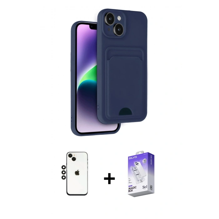 MARSİLYAN™- iPhone 14 Kılıf Vadi Çizgi Prime - Siyah Bilvis 5in1 3D Magic Cam Ekran Koruyucu + Shine Kamera Lens - SH