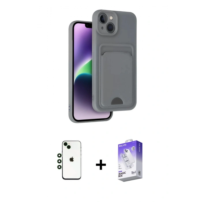 MARSİLYAN™- iPhone 14 Kılıf Vadi Çizgi Prime - Siyah Bilvis 5in1 3D Magic Cam Ekran Koruyucu + Shine Kamera Lens - YL