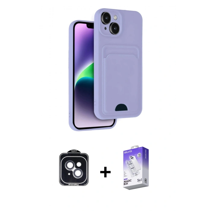 MARSİLYAN™- iPhone 14 Kılıf Vadi Çizgi Prime - Siyah Bilvis 5in1 3D Magic Cam Ekran Koruyucu + PVD Metal Kamera Lens - SH