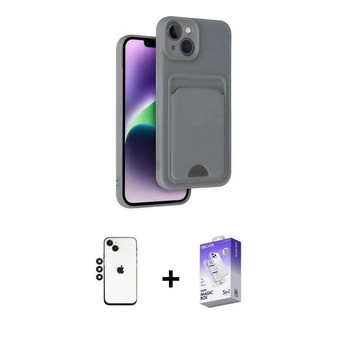 MARSİLYAN™- iPhone 14 Kılıf Vadi Çizgi Prime - Siyah Bilvis 5in1 3D Magic Cam Ekran Koruyucu + Shine Kamera Lens - SH