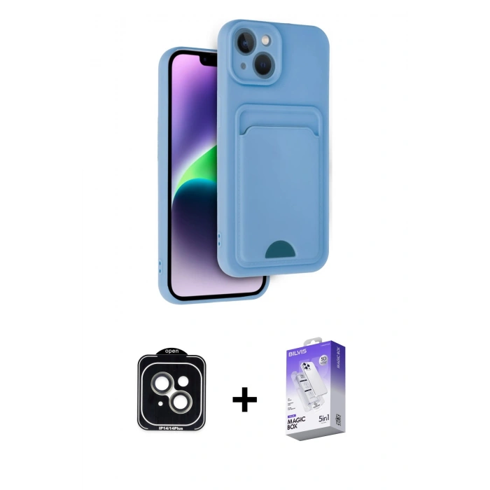MARSİLYAN™- iPhone 14 Kılıf Vadi Çizgi Prime - Siyah Bilvis 5in1 3D Magic Cam Ekran Koruyucu + Yeşil PVD Metal Kamera Lens