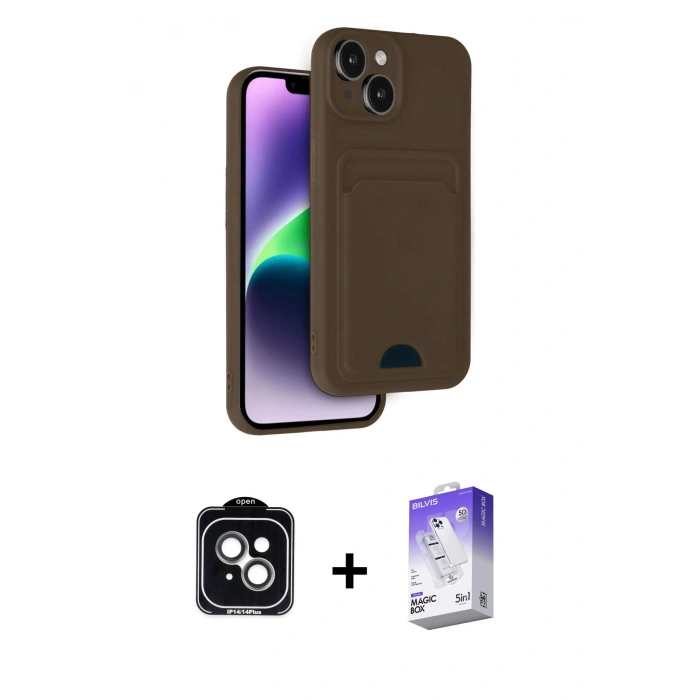 MARSİLYAN™- iPhone 14 Kılıf Vadi Çizgi Prime - Siyah Bilvis 5in1 3D Magic Cam Ekran Koruyucu + Yeşil PVD Metal Kamera Lens