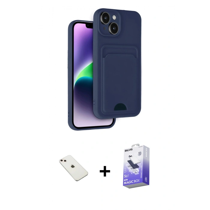 MARSİLYAN™- iPhone 14 Kılıf Vadi Çizgi Prime - Siyah Bilvis 5in1 5D Magic Hayalet Cam Ekran Koruyucu + Diamond Kamera Lens - PE
