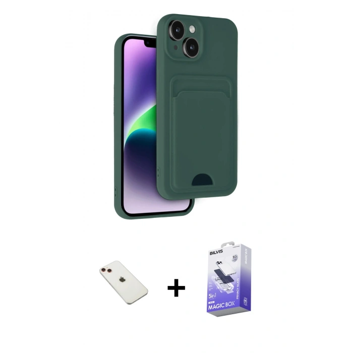 MARSİLYAN™- iPhone 14 Kılıf Vadi Çizgi Prime - Siyah Bilvis 5in1 5D Magic Hayalet Cam Ekran Koruyucu + Diamond Kamera Lens - KI