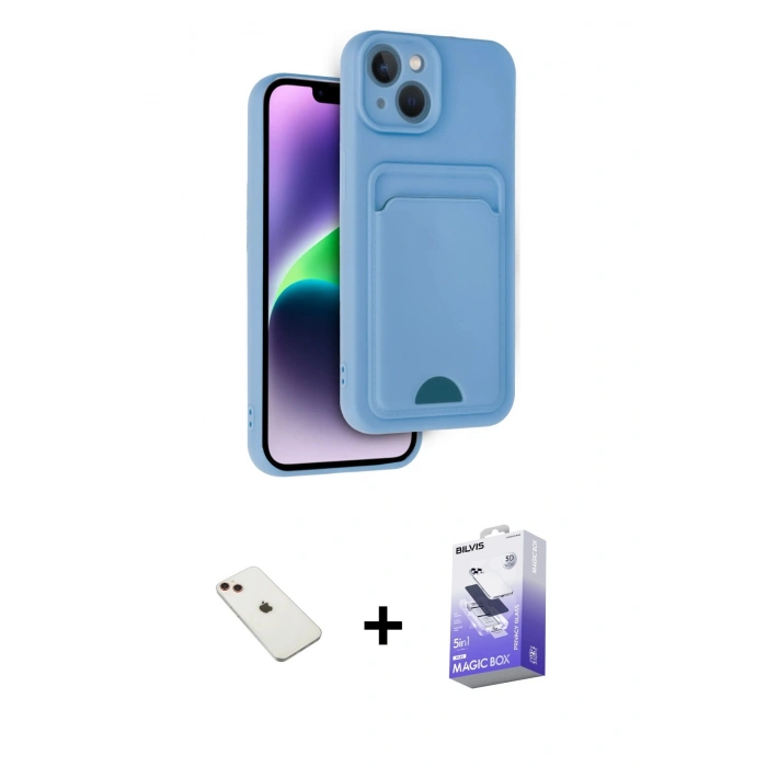 MARSİLYAN™- iPhone 14 Kılıf Vadi Çizgi Prime - Siyah Bilvis 5in1 5D Magic Hayalet Cam Ekran Koruyucu + Diamond Kamera Lens - KI