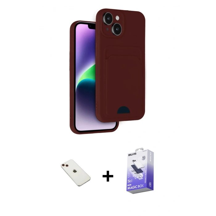 MARSİLYAN™- iPhone 14 Kılıf Vadi Çizgi Prime - Siyah Bilvis 5in1 5D Magic Hayalet Cam Ekran Koruyucu + Diamond Kamera Lens - KI