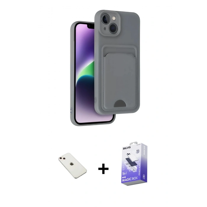 MARSİLYAN™- iPhone 14 Kılıf Vadi Çizgi Prime - Siyah Bilvis 5in1 5D Magic Hayalet Cam Ekran Koruyucu + Diamond Kamera Lens - PE
