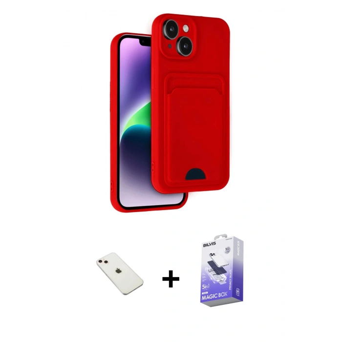 MARSİLYAN™- iPhone 14 Kılıf Vadi Çizgi Prime - Siyah Bilvis 5in1 5D Magic Hayalet Cam Ekran Koruyucu + Diamond Kamera Lens - PE