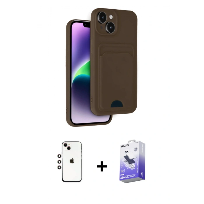 MARSİLYAN™- iPhone 14 Kılıf Vadi Çizgi Prime - Siyah Bilvis 5in1 5D Magic Hayalet Cam Ekran Koruyucu + Shine Kamera Lens - GI
