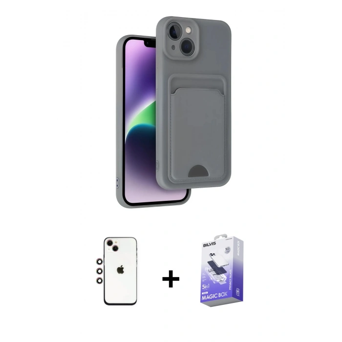 MARSİLYAN™- iPhone 14 Kılıf Vadi Çizgi Prime - Siyah Bilvis 5in1 5D Magic Hayalet Cam Ekran Koruyucu + Shine Kamera Lens - GI