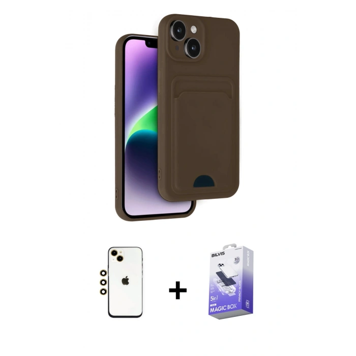 MARSİLYAN™- iPhone 14 Kılıf Vadi Çizgi Prime - Siyah Bilvis 5in1 5D Magic Hayalet Cam Ekran Koruyucu + Shine Kamera Lens - GD