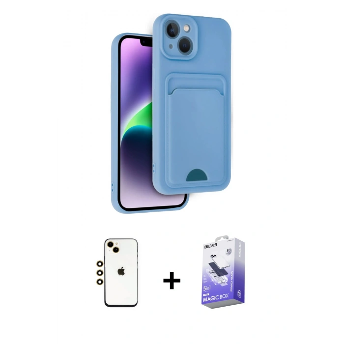 MARSİLYAN™- iPhone 14 Kılıf Vadi Çizgi Prime - Siyah Bilvis 5in1 5D Magic Hayalet Cam Ekran Koruyucu + Shine Kamera Lens - GD