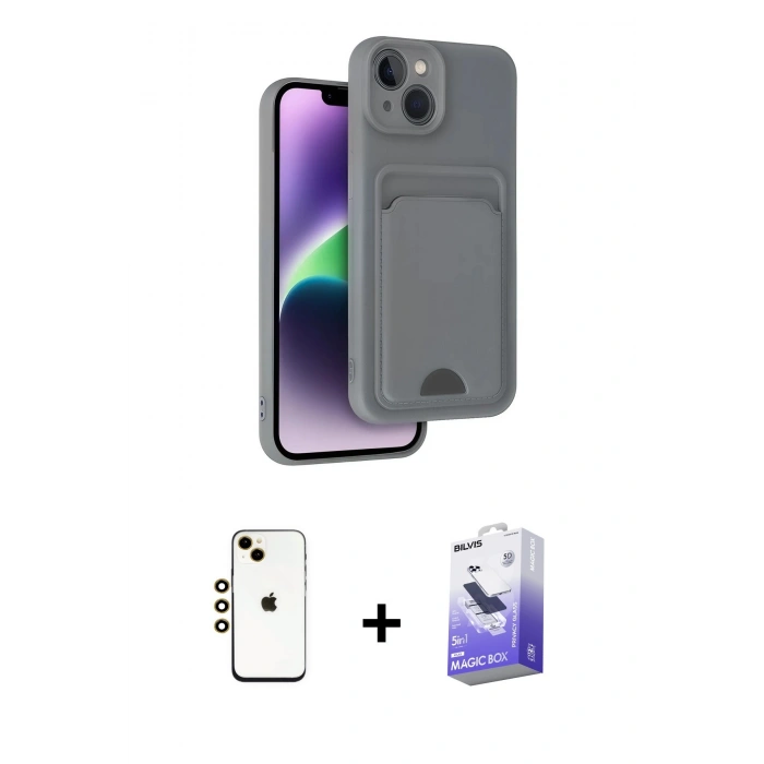 MARSİLYAN™- iPhone 14 Kılıf Vadi Çizgi Prime - Siyah Bilvis 5in1 5D Magic Hayalet Cam Ekran Koruyucu + Shine Kamera Lens - GD