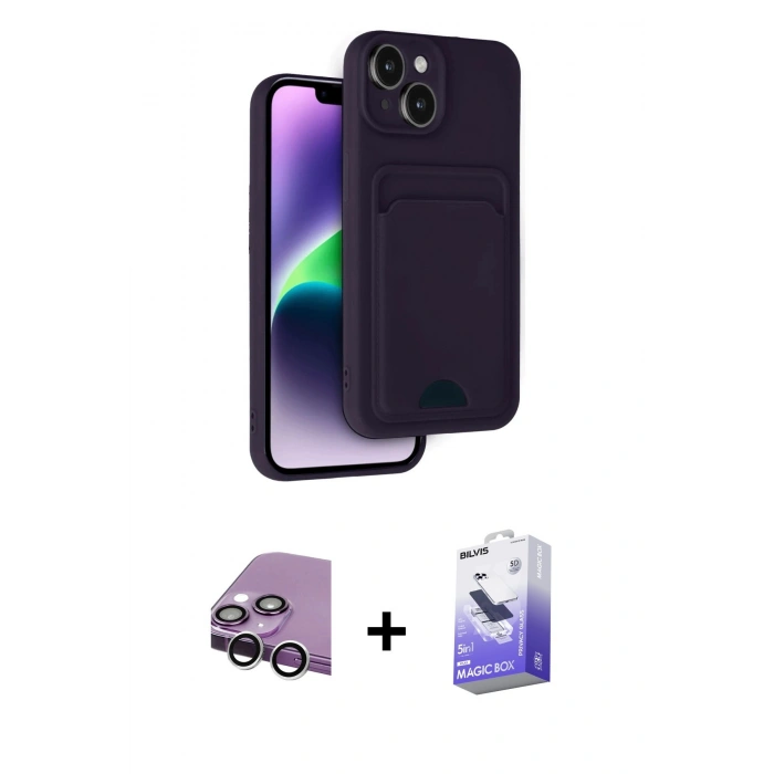 MARSİLYAN™- iPhone 14 Kılıf Vadi Çizgi Prime - Siyah Bilvis 5in1 5D Magic Hayalet Cam Ekran Koruyucu + Raze Metal Kamera Lens - GS