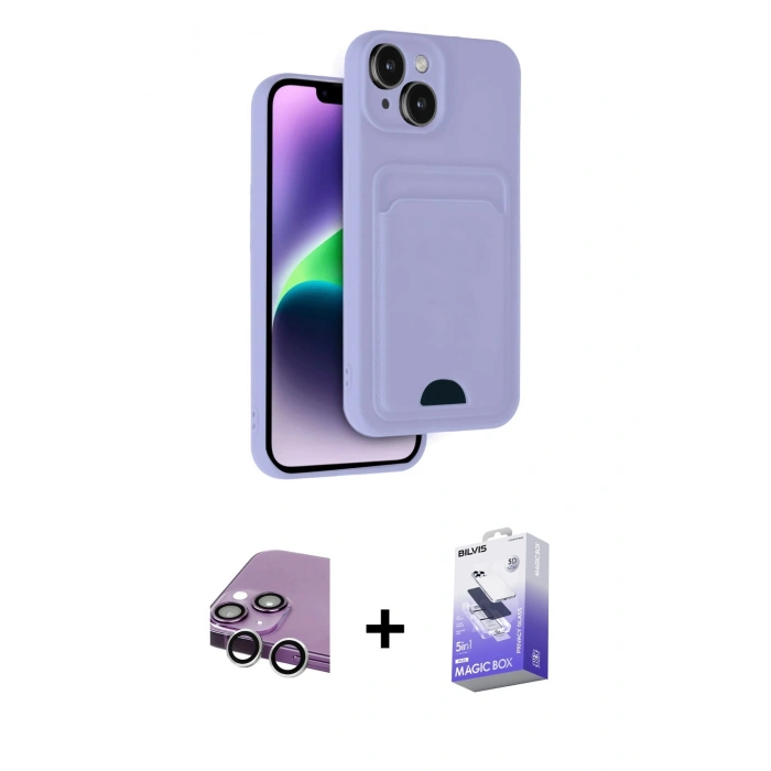 MARSİLYAN™- iPhone 14 Kılıf Vadi Çizgi Prime - Siyah Bilvis 5in1 5D Magic Hayalet Cam Ekran Koruyucu + Raze Metal Kamera Lens - GS