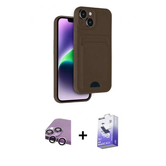 MARSİLYAN™- iPhone 14 Kılıf Vadi Çizgi Prime - Siyah Bilvis 5in1 5D Magic Hayalet Cam Ekran Koruyucu + Raze Metal Kamera Lens - GS