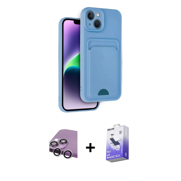 MARSİLYAN™- iPhone 14 Kılıf Vadi Çizgi Prime - Siyah Bilvis 5in1 5D Magic Hayalet Cam Ekran Koruyucu + Raze Metal Kamera Lens - GS