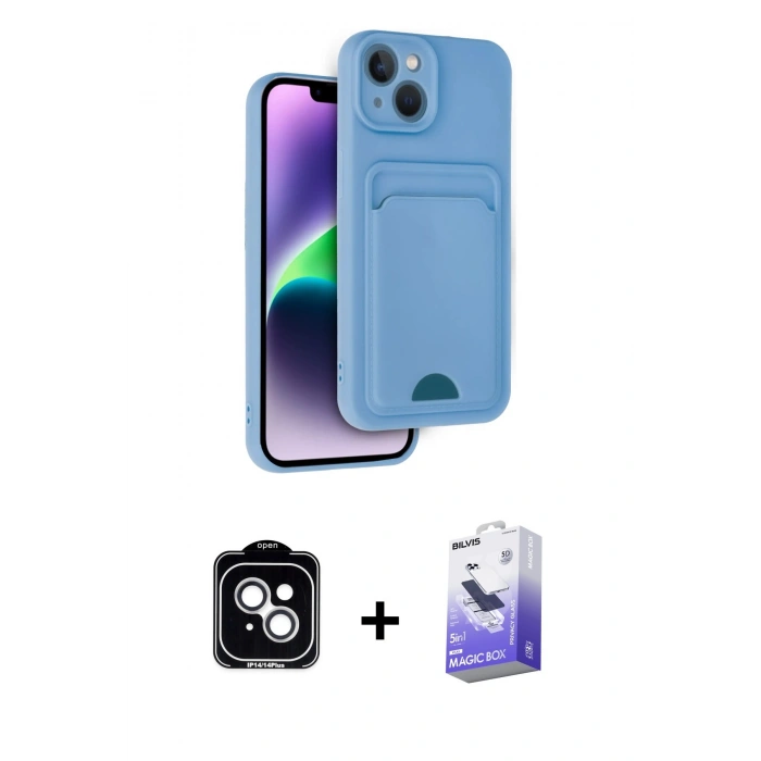 MARSİLYAN™- iPhone 14 Kılıf Vadi Çizgi Prime - Siyah Bilvis 5in1 5D Magic Hayalet Cam Ekran Koruyucu + PVD Metal Kamera Lens - GS