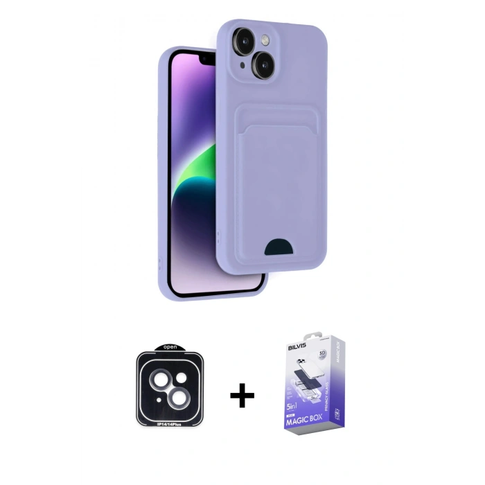 MARSİLYAN™- iPhone 14 Kılıf Vadi Çizgi Prime - Siyah Bilvis 5in1 5D Magic Hayalet Cam Ekran Koruyucu + PVD Metal Kamera Lens - SH