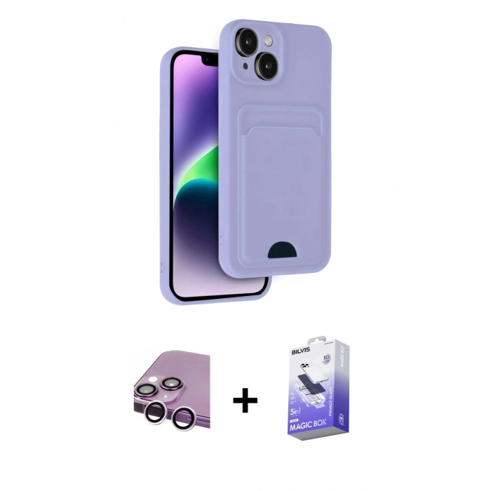 MARSİLYAN™- iPhone 14 Kılıf Vadi Çizgi Prime - Siyah Bilvis 5in1 5D Magic Hayalet Cam Ekran Koruyucu + Raze Metal Kamera Lens - MR