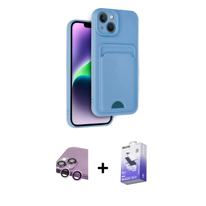 MARSİLYAN™- iPhone 14 Kılıf Vadi Çizgi Prime - Siyah Bilvis 5in1 5D Magic Hayalet Cam Ekran Koruyucu + Raze Metal Kamera Lens - MR