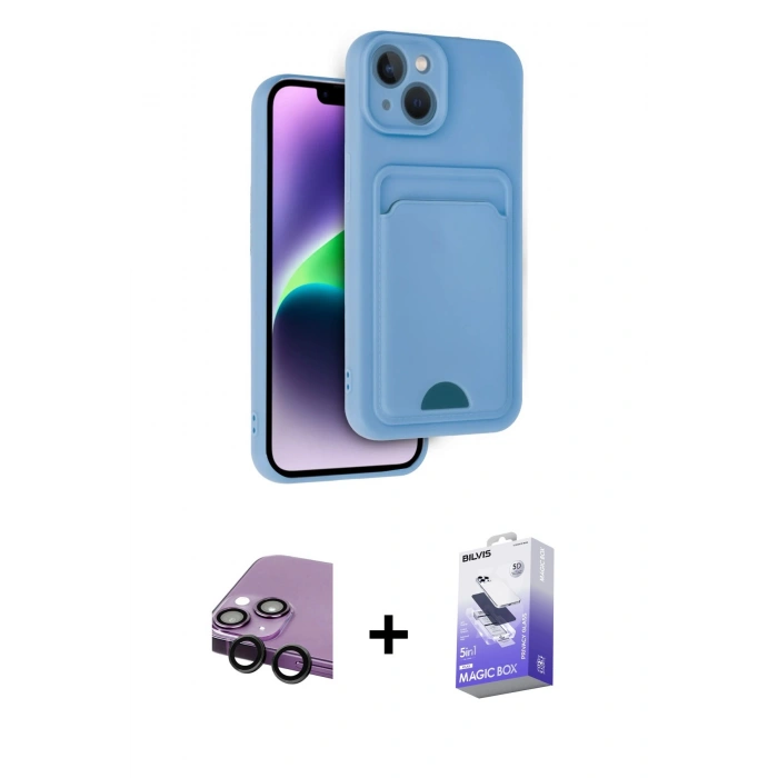 MARSİLYAN™- iPhone 14 Kılıf Vadi Çizgi Prime - Siyah Bilvis 5in1 5D Magic Hayalet Cam Ekran Koruyucu + Raze Metal Kamera Lens - SH