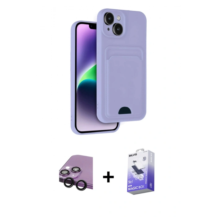 MARSİLYAN™- iPhone 14 Kılıf Vadi Çizgi Prime - Siyah Bilvis 5in1 5D Magic Hayalet Cam Ekran Koruyucu + Raze Metal Kamera Lens - SH