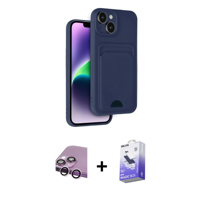 MARSİLYAN™- iPhone 14 Kılıf Vadi Çizgi Prime - Siyah Bilvis 5in1 5D Magic Hayalet Cam Ekran Koruyucu + Raze Metal Kamera Lens - MR
