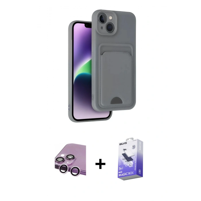 MARSİLYAN™- iPhone 14 Kılıf Vadi Çizgi Prime - Siyah Bilvis 5in1 5D Magic Hayalet Cam Ekran Koruyucu + Raze Metal Kamera Lens - MR