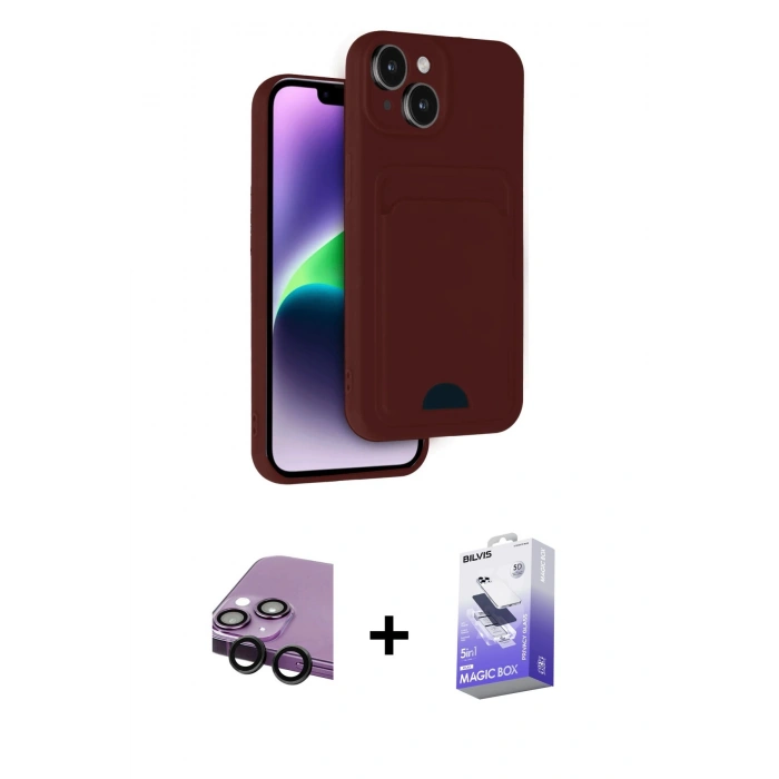 MARSİLYAN™- iPhone 14 Kılıf Vadi Çizgi Prime - Siyah Bilvis 5in1 5D Magic Hayalet Cam Ekran Koruyucu + Raze Metal Kamera Lens - SH