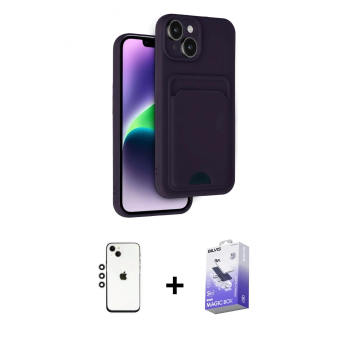 MARSİLYAN™- iPhone 14 Kılıf Vadi Çizgi Prime - Siyah Bilvis 5in1 5D Magic Hayalet Cam Ekran Koruyucu + Shine Kamera Lens - GS