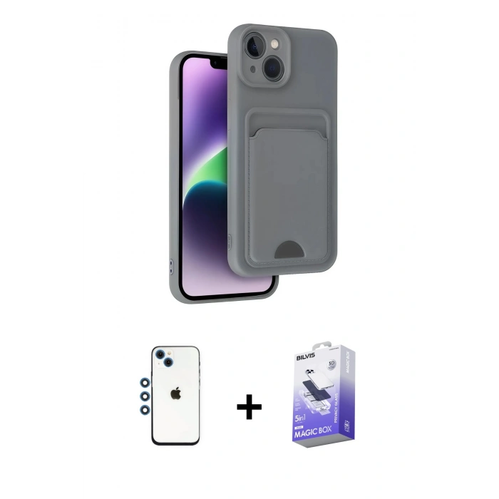 MARSİLYAN™- iPhone 14 Kılıf Vadi Çizgi Prime - Siyah Bilvis 5in1 5D Magic Hayalet Cam Ekran Koruyucu + Shine Kamera Lens - MI