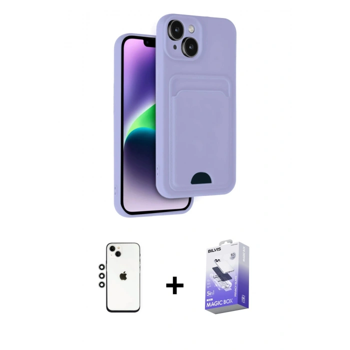 MARSİLYAN™- iPhone 14 Kılıf Vadi Çizgi Prime - Siyah Bilvis 5in1 5D Magic Hayalet Cam Ekran Koruyucu + Shine Kamera Lens - GS