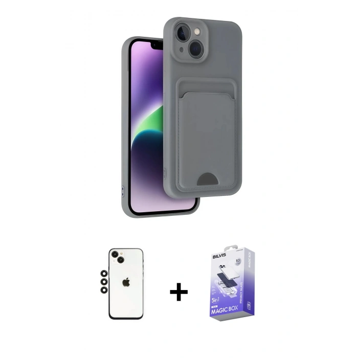 MARSİLYAN™- iPhone 14 Kılıf Vadi Çizgi Prime - Siyah Bilvis 5in1 5D Magic Hayalet Cam Ekran Koruyucu + Shine Kamera Lens - SH