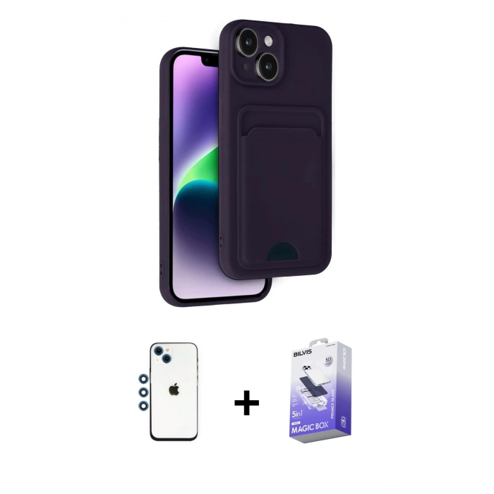 MARSİLYAN™- iPhone 14 Kılıf Vadi Çizgi Prime - Siyah Bilvis 5in1 5D Magic Hayalet Cam Ekran Koruyucu + Shine Kamera Lens - MI