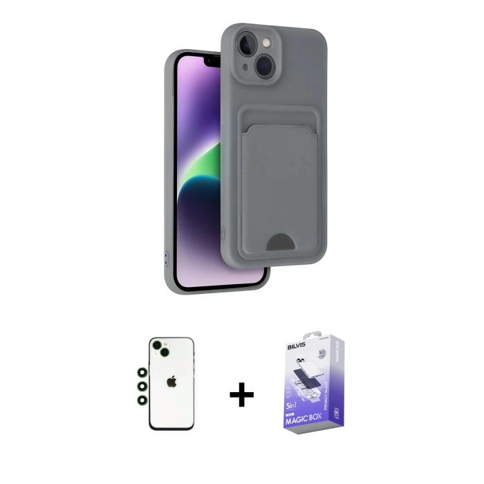 MARSİLYAN™- iPhone 14 Kılıf Vadi Çizgi Prime - Siyah Bilvis 5in1 5D Magic Hayalet Cam Ekran Koruyucu + Shine Kamera Lens - YL