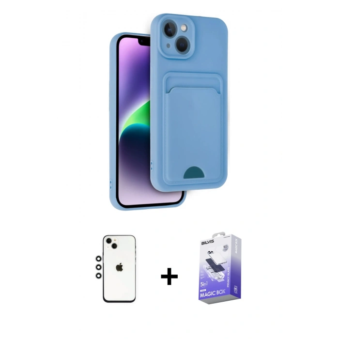 MARSİLYAN™- iPhone 14 Kılıf Vadi Çizgi Prime - Siyah Bilvis 5in1 5D Magic Hayalet Cam Ekran Koruyucu + Shine Kamera Lens - GS
