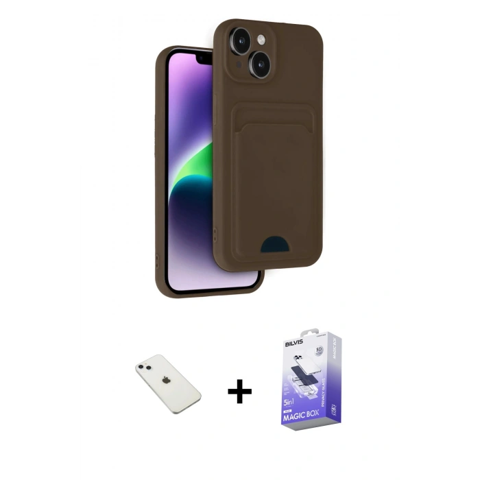 MARSİLYAN™- iPhone 14 Kılıf Vadi Çizgi Prime - Siyah Bilvis 5in1 5D Magic Hayalet Cam Ekran Koruyucu + Diamond Kamera Lens - SABE