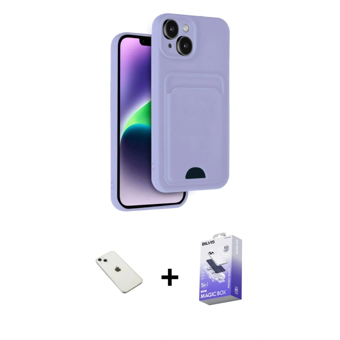 MARSİLYAN™- iPhone 14 Kılıf Vadi Çizgi Prime - Siyah Bilvis 5in1 5D Magic Hayalet Cam Ekran Koruyucu + Diamond Kamera Lens - SABE