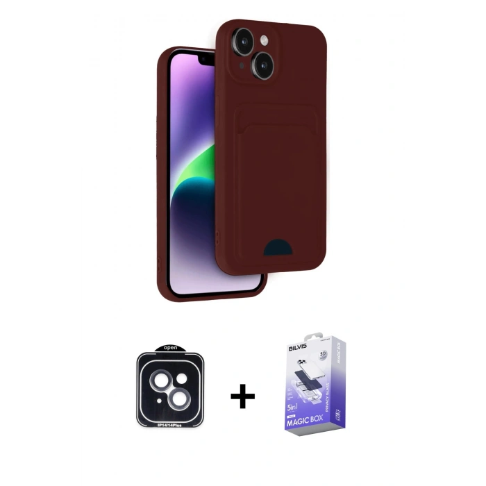 MARSİLYAN™- iPhone 14 Kılıf Vadi Çizgi Prime - Siyah Bilvis 5in1 5D Magic Hayalet Cam Ekran Koruyucu + PVD Metal Kamera Lens - SH