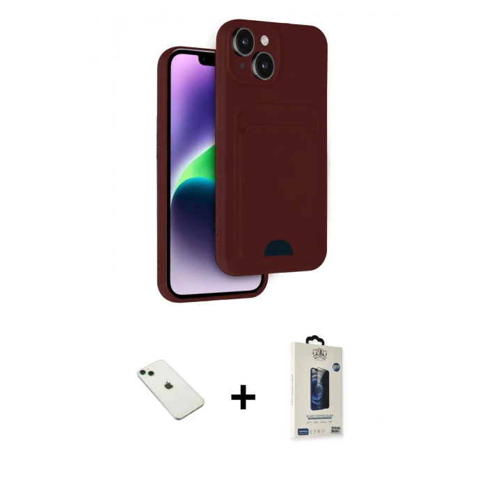 MARSİLYAN™- iPhone 14 Kılıf Vadi Çizgi Prime - Siyah Bilvis Hayalet Cam Ekran Koruyucu + Diamond Kamera Lens - YL