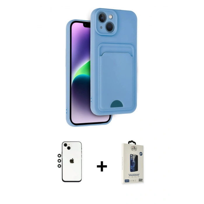 MARSİLYAN™- iPhone 14 Kılıf Vadi Çizgi Prime - Siyah Bilvis Hayalet Cam Ekran Koruyucu + Shine Kamera Lens - GS