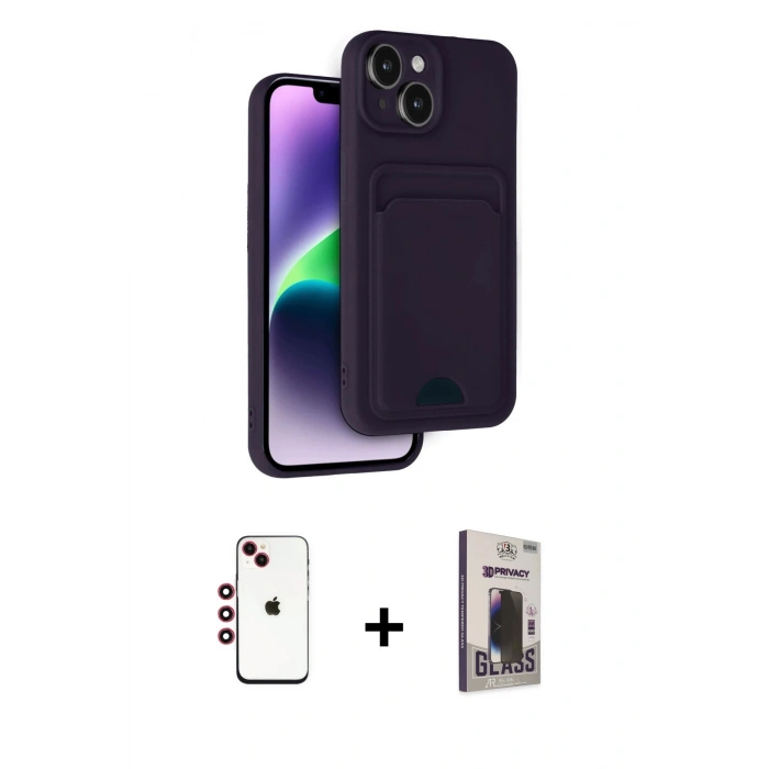 MARSİLYAN™- iPhone 14 Kılıf Vadi Çizgi Prime - Siyah Bilvis Hayalet Cam Ekran Koruyucu + Shine Kamera Lens - KI