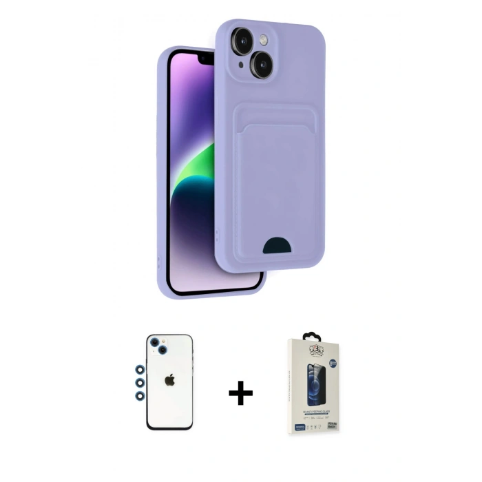 MARSİLYAN™- iPhone 14 Kılıf Vadi Çizgi Prime - Siyah Bilvis Hayalet Cam Ekran Koruyucu + Shine Kamera Lens - MI