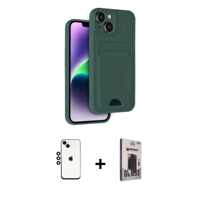 MARSİLYAN™- iPhone 14 Kılıf Vadi Çizgi Prime - Siyah Bilvis Hayalet Cam Ekran Koruyucu + Shine Kamera Lens - SH