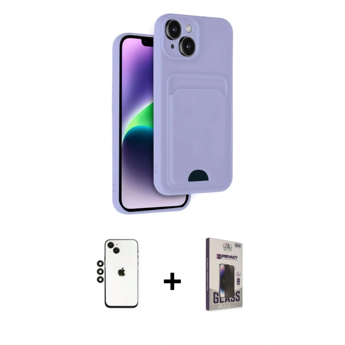 MARSİLYAN™- iPhone 14 Kılıf Vadi Çizgi Prime - Siyah Bilvis Hayalet Cam Ekran Koruyucu + Shine Kamera Lens - SH