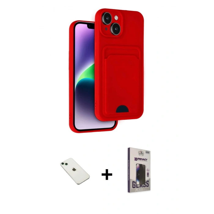 MARSİLYAN™- iPhone 14 Kılıf Vadi Çizgi Prime - Siyah Bilvis Hayalet Cam Ekran Koruyucu + Diamond Kamera Lens - YL